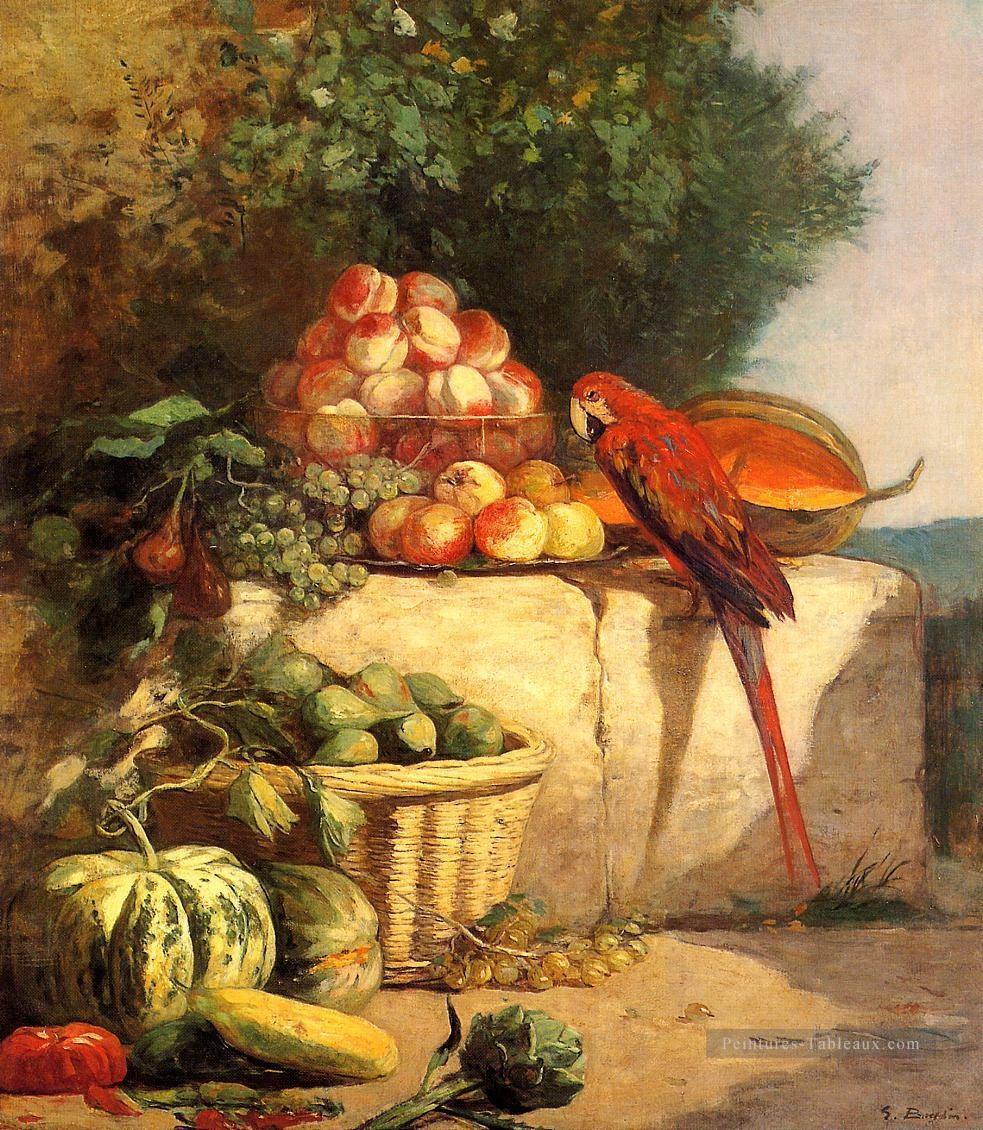 Fruits et légumes avec un perroquet Nature morte impressionnisme Peintures à l'huile